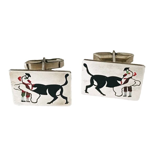 Taxco Mexico Sterling Silver Cufflinks Bullfighter Fine Quality Vintage Set - Picture 1 of 6